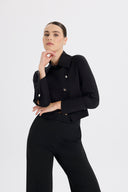 Asimetrik Metal Düğme Detaylı Siyah Poplin Gömlek