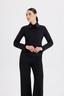 Belden Oturan Klasik Kesim Siyah Poplin Gömlek