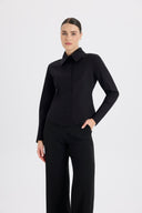 Belden Oturan Klasik Kesim Siyah Poplin Gömlek