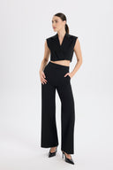 Yüksek Bel Siyah Wide-Leg Pantolon