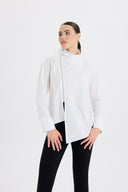 Tokalı ve Fermuarlı Asimetrik Beyaz Poplin Gömlek