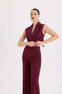 Blazer Yaka Tül Detaylı Bordo Crop Yelek