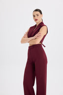 Yüksek Bel Bordo Wide-Leg Pantolon