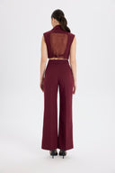 Yüksek Bel Bordo Wide-Leg Pantolon