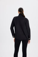 Tokalı ve Fermuarlı Asimetrik Siyah Poplin Gömlek